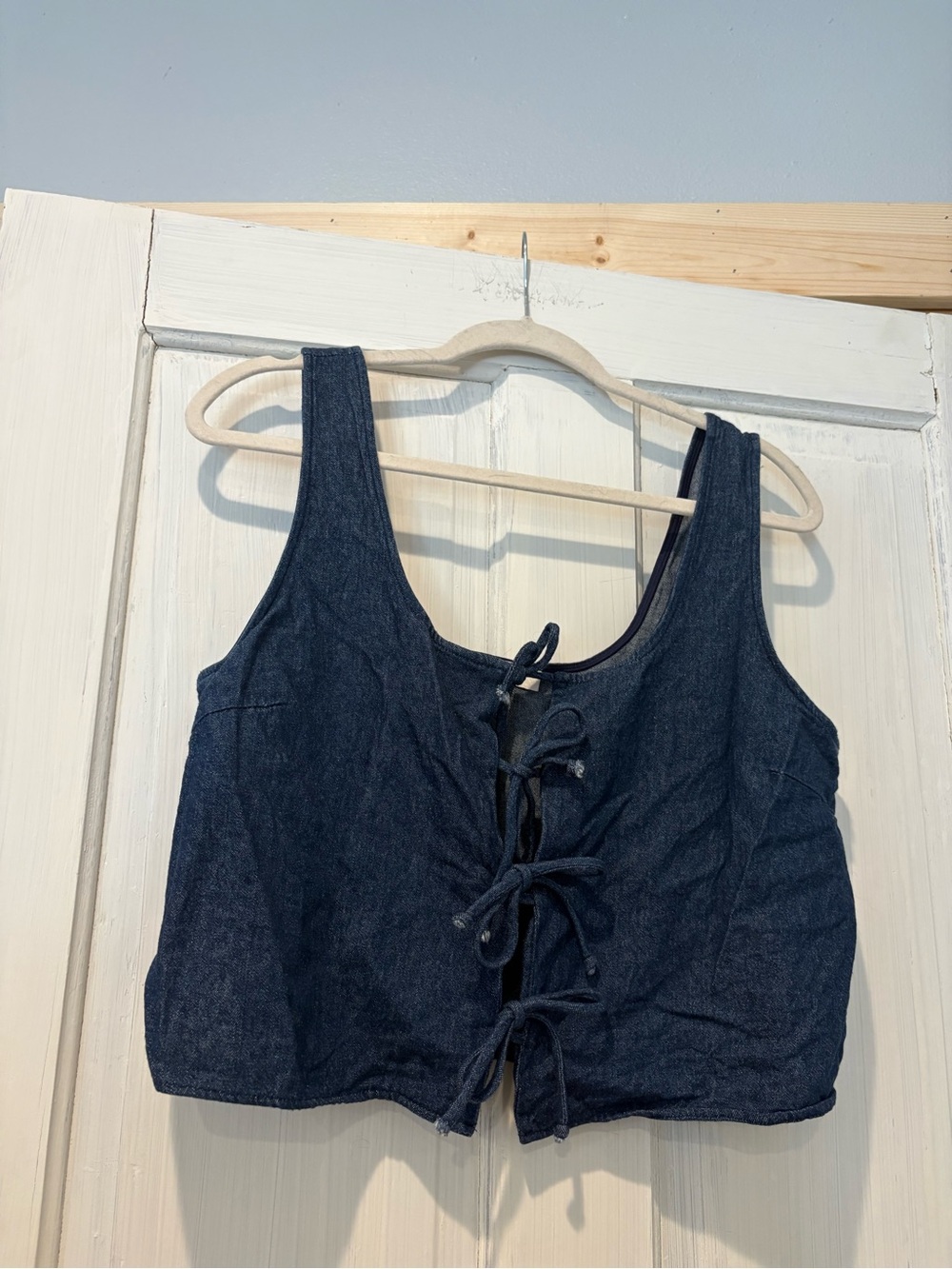 Denim Lace-Up Crop Tank Top - Navy